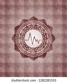 electrocardiogram icon inside red seamless emblem with geometric pattern.