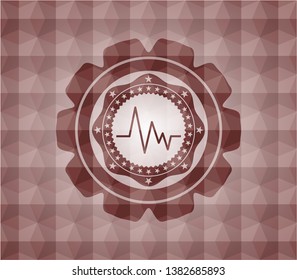 electrocardiogram icon inside red seamless geometric pattern emblem. Seamless.