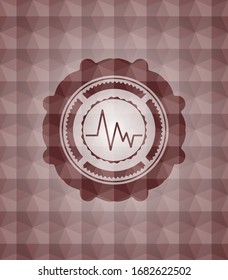icono del electrocardiograma dentro del emblema rojo transparente con fondo de patrón geométrico.
