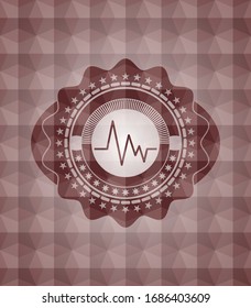 electrocardiogram icon inside red seamless geometric emblem.