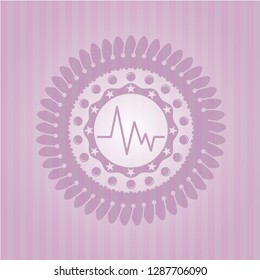 electrocardiogram icon inside retro pink emblem