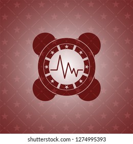 electrocardiogram icon inside retro red emblem