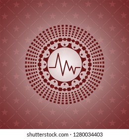electrocardiogram icon inside retro red emblem