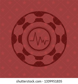 electrocardiogram icon inside retro red emblem