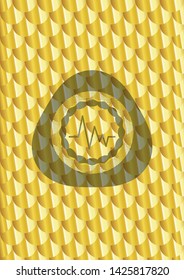 electrocardiogram icon inside shiny golden badge. Scales pattern. Vector Illustration. Detailed.