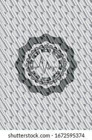 electrocardiogram icon inside silver color badge or emblem. Scales pattern. Vector Illustration. Detailed.
