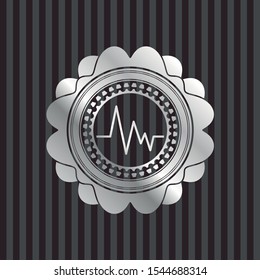 electrocardiogram icon inside silver shiny emblem
