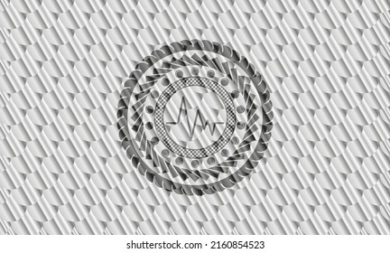 Elektrokardiogramm Symbol in silberglänzendem Schild. Skaliert Muster. Vektorgrafik. Detaillierte Angaben. 