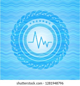electrocardiogram icon inside sky blue water emblem background.