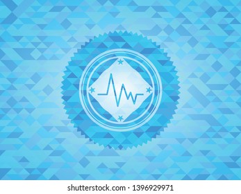 electrocardiogram icon inside sky blue emblem with mosaic ecological style background