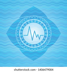 electrocardiogram icon inside sky blue water emblem.