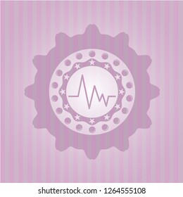 electrocardiogram icon inside vintage pink emblem