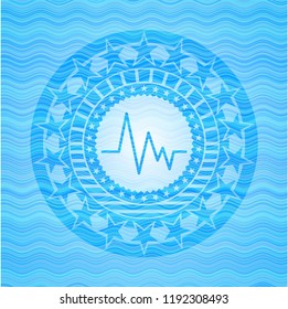 electrocardiogram icon inside water wave representation badge.