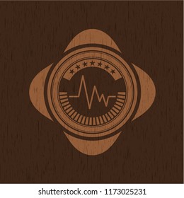 electrocardiogram icon inside wood emblem. Retro