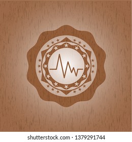 electrocardiogram icon inside wood emblem. Vintage.