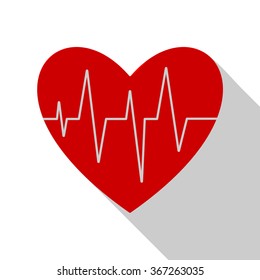 Electrocardiogram icon with long shadow. Heart cardio. Eps10. Vector illustration