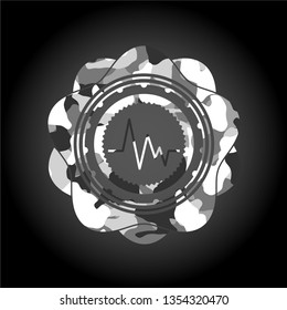 electrocardiogram icon on grey camo pattern