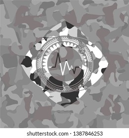 electrocardiogram icon on grey camo pattern