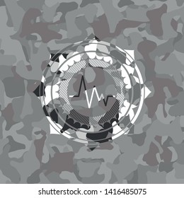 electrocardiogram icon on grey camo pattern