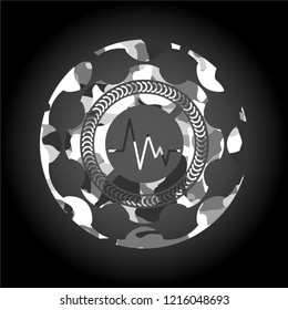 electrocardiogram icon on grey camouflaged pattern