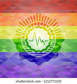electrocardiogram icon on mosaic background with the colors of the LGBT flag