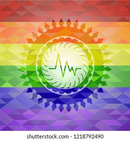 electrocardiogram icon on mosaic background with the colors of the LGBT flag