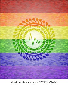 electrocardiogram icon on mosaic background with the colors of the LGBT flag