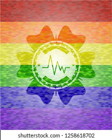 electrocardiogram icon on mosaic background with the colors of the LGBT flag