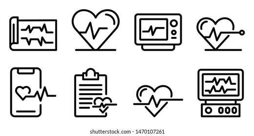 Electrocardiogram icons set. Outline set of electrocardiogram vector icons for web design isolated on white background