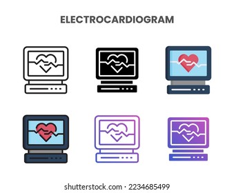 Electrocardiogram icons vector illustration set line, flat, glyph, line color gradient. Great for web, app, presentation and more.