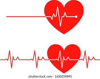 electro-cardiogram Line rhythm and Heart shape illustration material set