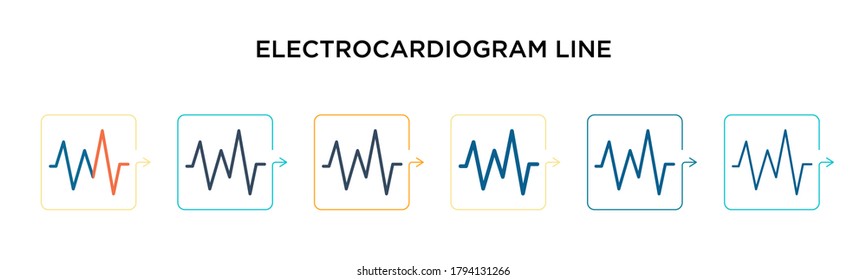 Electrocardiogram line vector icon in 6 different modern styles. Black, two colored electrocardiogram line icons designed in filled, outline, line and stroke style. Vector illustration can be used