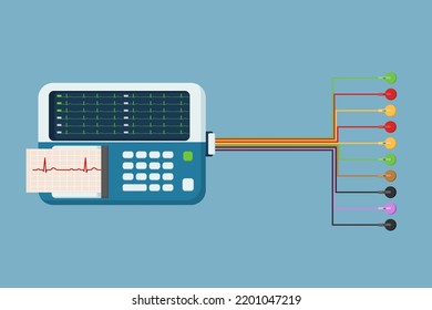 Electrocardiogram machine records electrical signals in the heart. It's a common and painless test used to quickly detect heart problems and monitor the heart's health. Diagnosis Medical equipment.