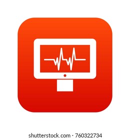 Electrocardiogram monitor icon digital red for any design isolated on white vector illustration
