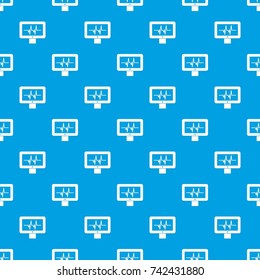 Electrocardiogram monitor pattern repeat seamless in blue color for any design. Vector geometric illustration