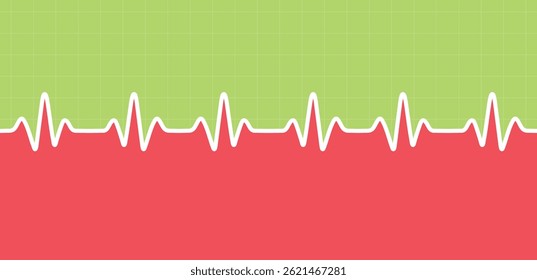 Electrocardiograma sobre una Ilustración vectorial de fondo rojo y verde. Infografía del ECG del latido del corazón para la presentación médica.
