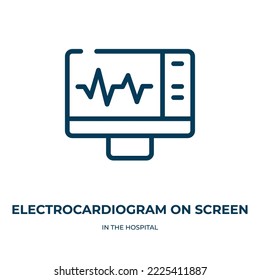 Electrocardiogram on screen icon. Linear vector illustration from in the hospital collection. Outline electrocardiogram on screen icon vector. Thin line symbol for use on web and mobile apps, logo, 