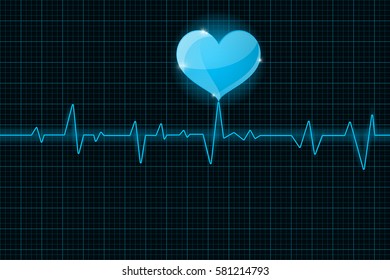 Electrocardiogram sign. Blue waves. Vector illustration.