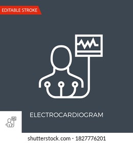 Electrocardiogram Thin Line Vector Icon. Flat Icon Isolated on the Black Background. Editable Stroke EPS file. Vector illustration.