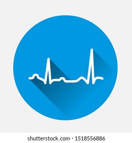 Electrocardiogram vector icon, sinus rhythm disturbance on blue background. Flat image with long shadow.