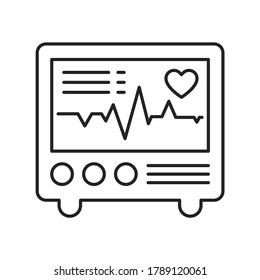 Icono de línea negra del electrocardiógrafo. Dispositivo médico para comprobar el estado cardíaco del paciente.Esquema pictograma para página web, aplicación móvil, promoción.