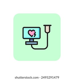 Electrocardiograph machine line icon. Cardiogram, clinic, fibrillation. Medicine concept. Vector illustration can be used for topics like medical equipment, cardiology, emergency