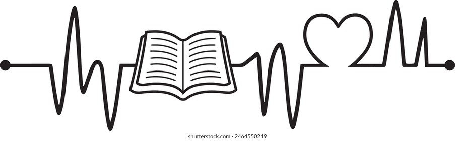 Electrocardiography Line - Heartbeat pulse line with Book design vector