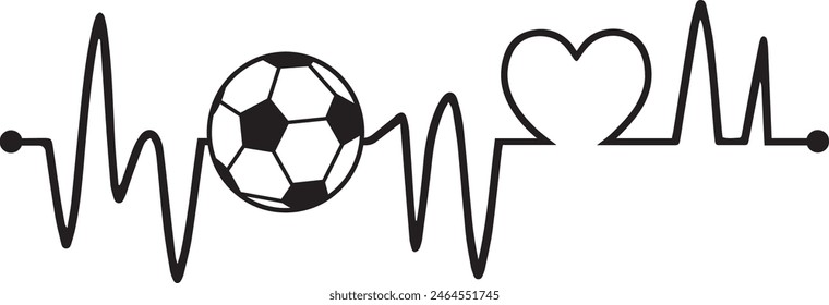 Electrocardiography Line - Heartbeat pulse line with Football design vector