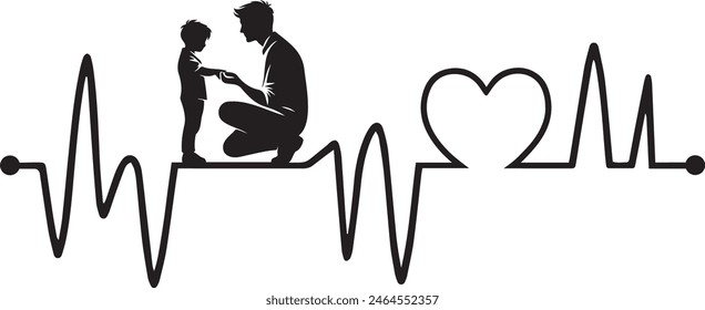 Elektrokardiographie Wave - Herzschlag Pulslinie mit Vater und Sohn Design Vektorgrafik
