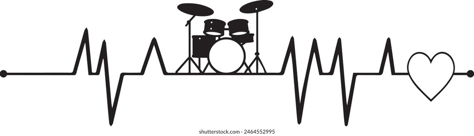 Electrocardiography Wave - Heartbeat pulse line with Dram set design vector