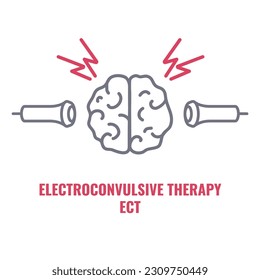 Electroconvulsive therapy for severe depression and schizophrenia treatment. ECT electrodes placement. Brain stimulation equipment for bipolar and major depressive disorders. Vector illustration.