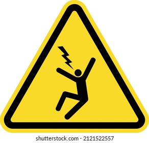 Electrocution Voltage Hazard Warning Sign. Triangle Yellow Background. Electrical Safety Signs and Symbols.