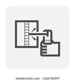 Electrode welding icon. Include welding electrode stick, holder, workpiece and hand welder. For welding process to join metal by electricity i.e. fabrication, construction, erection, pipeline welding.