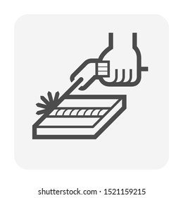 Electrode welding icon. Include welding electrode stick, holder, workpiece and hand welder. For welding process to join metal by electricity i.e. fabrication, construction, erection, pipeline welding.